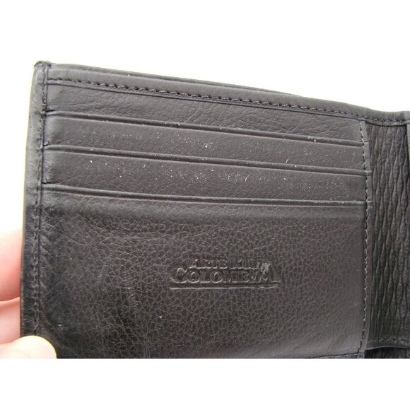 Arte Kuna Colombia Mens Black Bi Fold Leather Wallet w/ Slim Card Holder Handmad - Picture 4 of 12